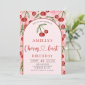 コケットさくらんぼ第1誕生日レッドさくらんぼ誕生日 招待状 (スタンド正面)