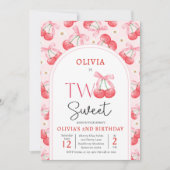 コケットさくらんぼ2つの甘い2番目の誕生日パーティー 招待状 (正面)