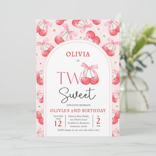 コケットさくらんぼ2つの甘い2番目の誕生日パーティー 招待状 (スタンド正面)