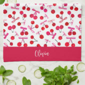 コケットさくらんぼ&ボーパターン キッチンタオル (折り畳み)