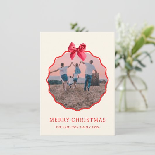 コケットのクリスマスレッドボウの波状写真 シーズンカード (スタンド正面)