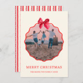 コケットのクリスマスレッドボウの波状写真 シーズンカード (正面/裏面)