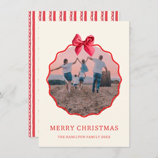 コケットのクリスマスレッドボウの波状写真 シーズンカード (正面/裏面)