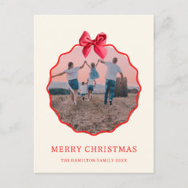 コケットのクリスマスレッドボウの波状写真 シーズンポストカード