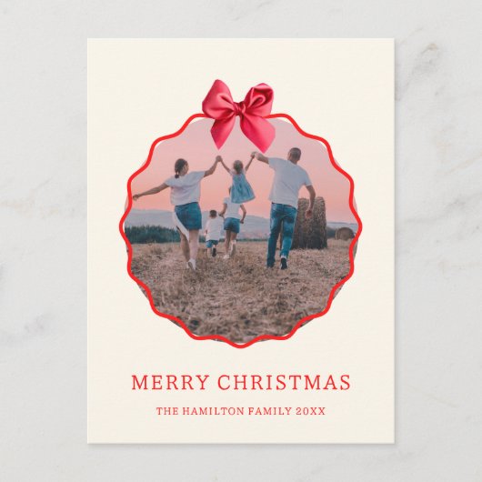 コケットのクリスマスレッドボウの波状写真 シーズンポストカード (正面)