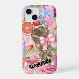コケットのコラージュ、ピンク&かわいいガーリー電話ケース iPhone 15ケース