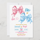 コケットのピンクとブルーの弓のジェンダーのリビール 招待状 (正面)