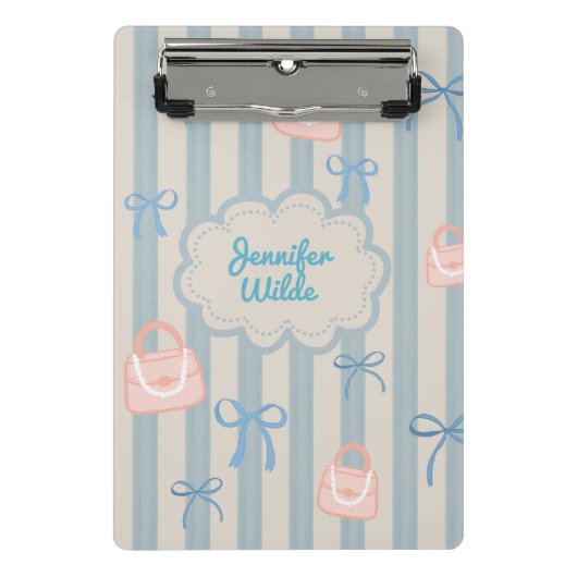 コケットのリボンパーソナライズされた名 ミニクリップボード (正面)