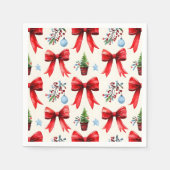 コケットの弓とクリスマスツリーナプキン スタンダードカクテルナプキン (正面)