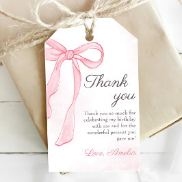 コケットウォーターカラーピンクキュートボウ誕生日 ギフトタグ