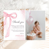 コケットウォーターカラーピンクキュートボウ誕生日 サンキューカード