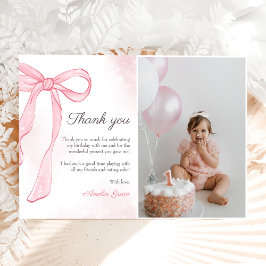 コケットウォーターカラーピンクキュートボウ誕生日 サンキューカード