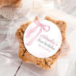 コケットウォーターカラーピンクキュートボウ誕生日 ラウンドシール