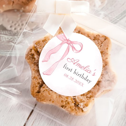 コケットウォーターカラーピンクキュートボウ誕生日 ラウンドシール