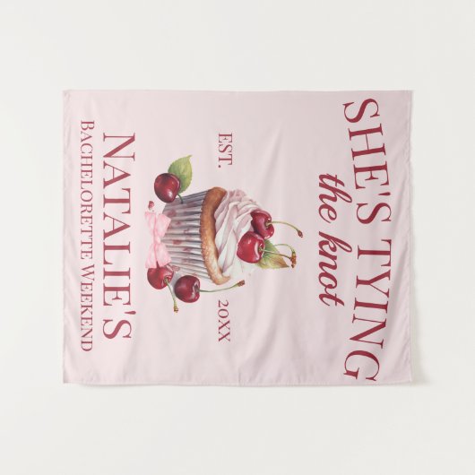 コケットエステティックピンクボウさくらんぼケーキガールファンシー タペストリー (正面(横))