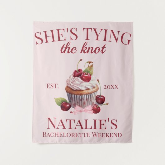 コケットエステティックピンクボウさくらんぼケーキガールファンシー タペストリー (正面)