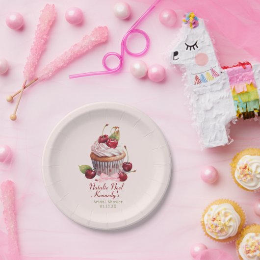 コケットエステティックピンクボウさくらんぼケーキガールファンシー ペーパープレート (パーティー)