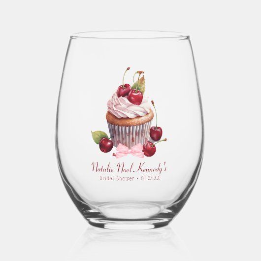 コケットエステティックピンクボウさくらんぼ パーソナライズされた ステムなしワイングラス (正面)