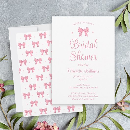 コケットエステティックピンクボウブライダルシャワー 招待状