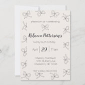 コケットエステティックブラックボウかわいいフェミニンパーティー 招待状 (正面)