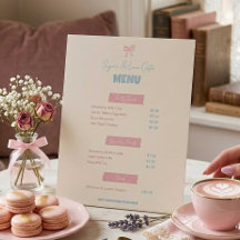 コケットカフェメニュー ピンクのリボン バーカリーのデザートディスプレイ