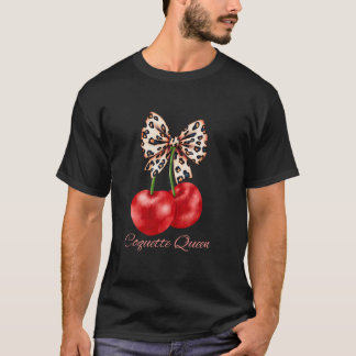 コケットクイーンさくらんぼレオパードリボンボウ女性ギル Tシャツ