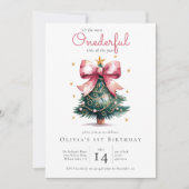 コケットクリスマスツリーボウオネダーフル1歳の誕生日 招待状 (正面)