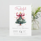 コケットクリスマスツリーボウオネダーフル1歳の誕生日 招待状 (スタンド正面)