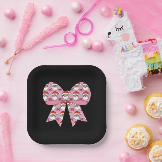 コケットクリスマスピンクボウサンタヴィンテージレトロ ペーパープレート (パーティー)