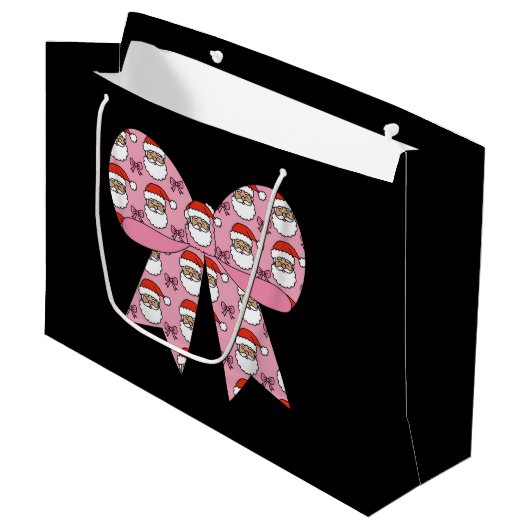 コケットクリスマスピンクボウサンタヴィンテージレトロ ラージペーパーバッグ (正面アングル)
