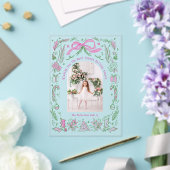 コケットクリスマスファミリーフォトピンクグリーンドードル アクリル招待状 (インサイチュ (ウェディング))