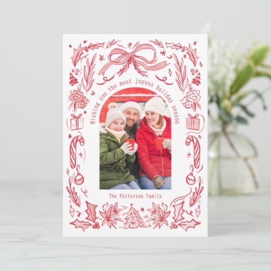 コケットクリスマスファミリーフォトレッドドードル シーズンカード (スタンド正面)