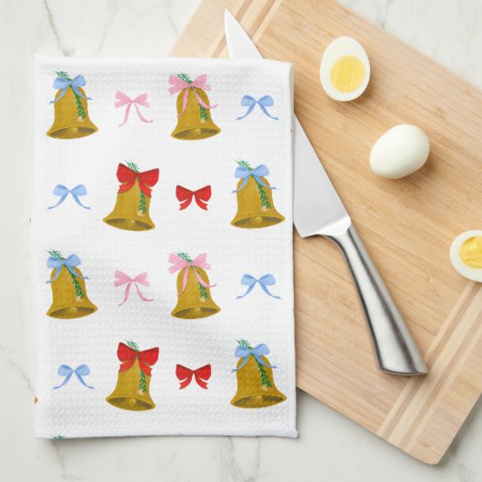 コケットクリスマスベルズ&ボウ名門私立校風のクラシック キッチンタオル (四つ折り)