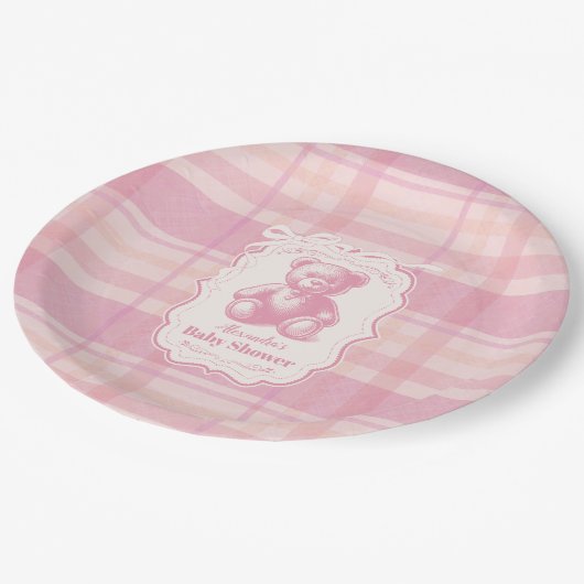 コケットジンガムフランスのテディベア赤ちゃんシャワー ペーパープレート (アングル)
