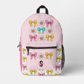 コケットスクールガールキュートピンクボウ鉛筆モノグラム プリントバックパック (正面)