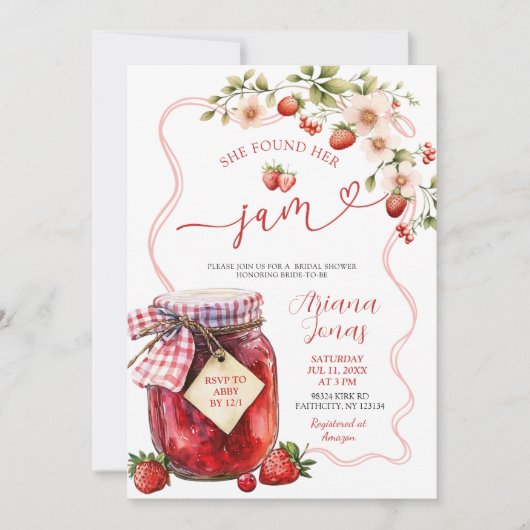コケットストロベリーサマージャムブライダルシャワーシューウェ 招待状 (正面)