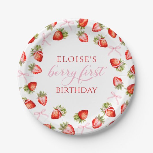 コケットストロベリーボウベリーファースト誕生日 ペーパープレート (正面)