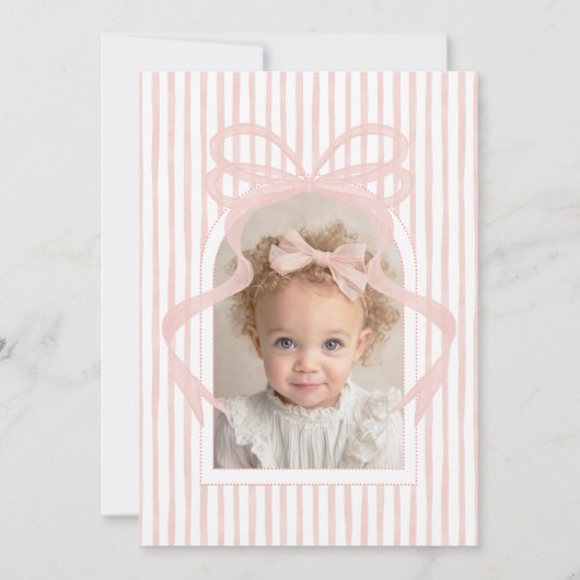 コケットストロベリー赤面ピンクボウ誕生日写真 招待状 (裏面)