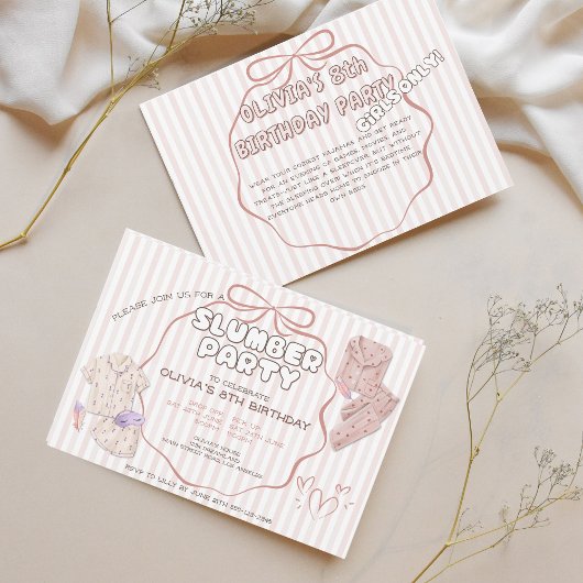 コケットスランバーピンクストライプパーティー誕生日 招待状