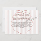 コケットスランバーピンクストライプパーティー誕生日 招待状 (裏面)