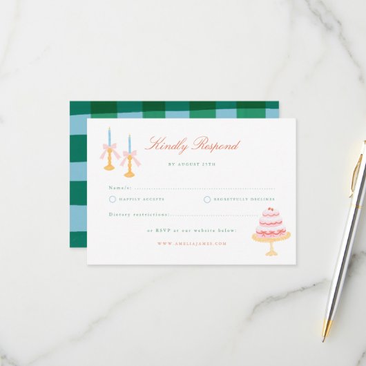 コケットチャームの手描き結婚式RSVP 出欠カード (正面/裏面インサイチュ)