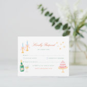 コケットチャームの手描き結婚式RSVP 出欠カード (スタンド正面)