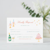 コケットチャームの手描き結婚式RSVP 招待状 (スタンド正面)