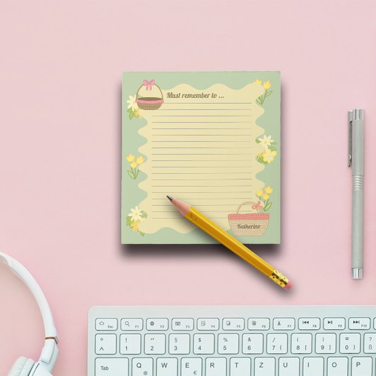 コケットテーマ花模様&バスケットパーソナライズ ノートパッド