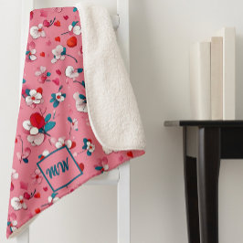 コケットハートと花ホワイトレッドティール（緑がかった色） シェルパブランケット