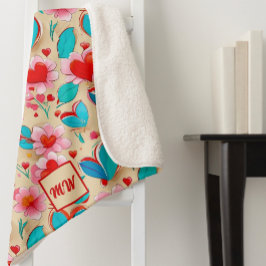 コケットハート及びフラワークリームモノグラム シェルパブランケット