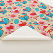 コケットハート及びフラワークリームモノグラム シェルパブランケット (3/4)