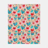 コケットハート及びフラワークリームモノグラム フリースブランケット (正面)