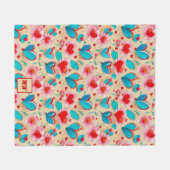 コケットハート及びフラワークリームモノグラム フリースブランケット (正面(横))