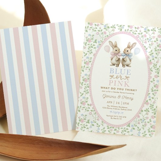 コケットバニーラビットブルーまたはピンクジェンダーのリビール 招待状